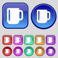 杯咖啡茶图标标志集十二个古董按钮设计