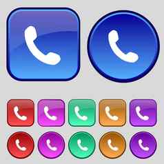 电话支持调用中心图标标志集十二个古董按钮设计
