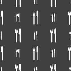 吃标志图标餐具象征叉刀无缝的模式灰色的背景