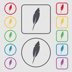 羽毛标志图标复古的笔辛博符号轮广场按钮框架