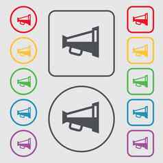 扩音器扬声器图标标志象征轮广场按钮框架