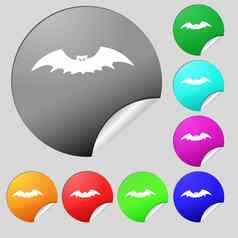 蝙蝠图标标志集多彩色的轮按钮贴纸