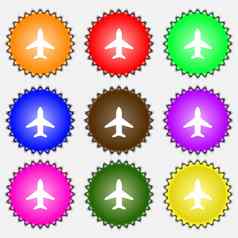 飞机飞机旅行飞行图标标志集彩色的标签