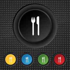 吃标志图标餐具象征叉刀集色彩鲜艳的按钮
