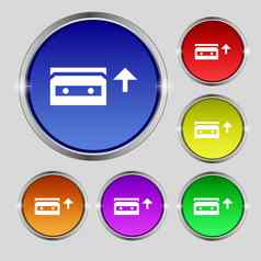 音频盒式磁带图标标志轮象征明亮的色彩鲜艳的按钮