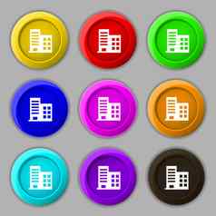 高层商业建筑住宅公寓图标标志象征轮色彩鲜艳的按钮