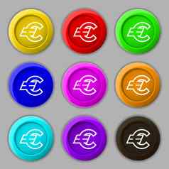 欧元欧元图标标志象征轮色彩鲜艳的按钮