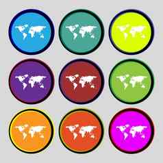 全球标志图标世界地图地理位置象征集色彩鲜艳的按钮