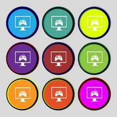 操纵杆监控标志图标视频游戏象征集色彩鲜艳的按钮
