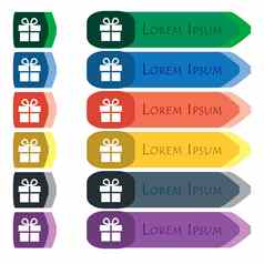 礼物盒子图标标志集色彩斑斓的明亮的长按钮额外的小模块平设计