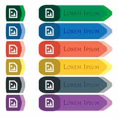 文件图标标志集色彩斑斓的明亮的长按钮额外的小模块平设计