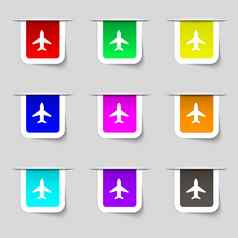 飞机飞机旅行飞行图标标志集五彩缤纷的现代标签设计