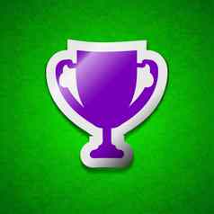 赢家杯图标标志象征别致的彩色的黏糊糊的标签绿色背景