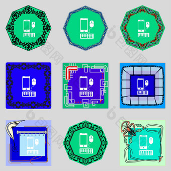 智能手机<strong>宽屏</strong>监控键盘鼠标标志图标集色彩鲜艳的按钮