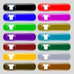 t恤衣服图标标志集14多色的玻璃按钮的地方文本