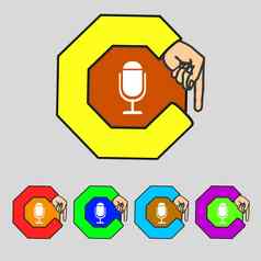 麦克风图标演讲者象征生活音乐标志集色彩鲜艳的按钮