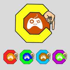 操纵杆标志图标视频游戏象征集色彩鲜艳的按钮