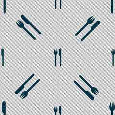 吃标志图标餐具象征叉刀无缝的模式几何纹理