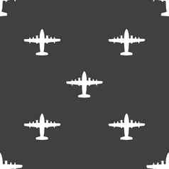飞机图标标志无缝的模式灰色的背景