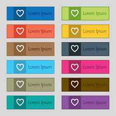 医疗心爱图标标志集十二个矩形色彩斑斓的美丽的高质量的按钮网站