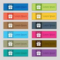 礼物盒子图标标志集十二个矩形色彩斑斓的美丽的高质量的按钮网站