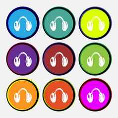 耳机图标标志多彩色的轮按钮