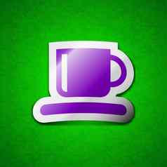 咖啡杯图标标志象征别致的彩色的黏糊糊的标签绿色背景