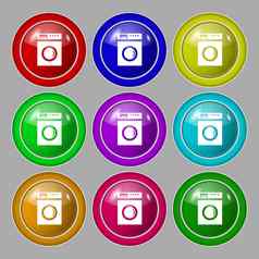 洗机图标标志象征轮色彩鲜艳的按钮