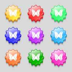 蝴蝶标志图标昆虫象征符号波浪色彩鲜艳的按钮
