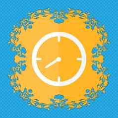 小时标志图标秒表象征花平设计蓝色的摘要背景的地方文本