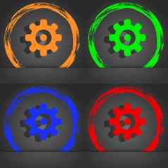 齿轮设置齿轮齿轮机制图标象征时尚现代风格橙色绿色蓝色的绿色设计