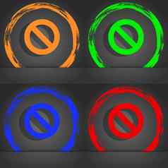 停止标志图标禁止象征标志时尚现代风格橙色绿色蓝色的红色的设计