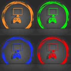 操纵杆监控标志图标视频游戏象征时尚现代风格橙色绿色蓝色的红色的设计