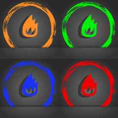 火火焰图标象征时尚现代风格橙色绿色蓝色的绿色设计