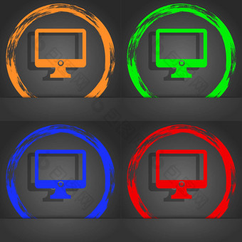 电脑宽屏监控标志图标时尚现代风格橙色绿色蓝色的红色的设计