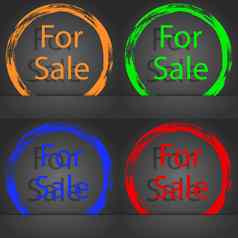 出售标志图标真正的房地产销售时尚现代风格橙色绿色蓝色的红色的设计