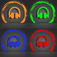 耳机耳机图标象征时尚现代风格橙色绿色蓝色的绿色设计