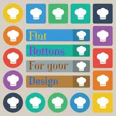 老板他标志图标烹饪象征厨师他集二十彩色的平轮广场矩形按钮