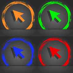 箭头光标电脑鼠标图标象征时尚现代风格橙色绿色蓝色的绿色设计