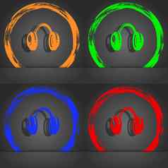 耳机图标象征时尚现代风格橙色绿色蓝色的绿色设计