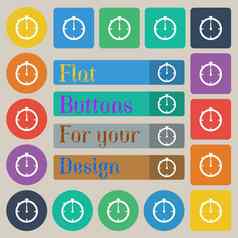 小时标志图标秒表象征集二十彩色的平轮广场矩形按钮