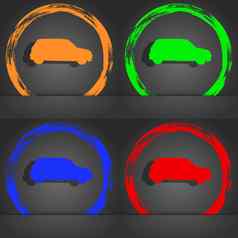吉普车图标象征时尚现代风格橙色绿色蓝色的绿色设计