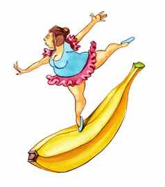 超重女人跳舞香蕉