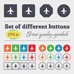 飞机飞机旅行飞行图标标志大集色彩斑斓的多样化的高质量的按钮