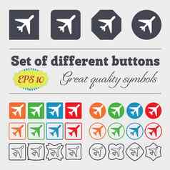 飞机图标标志大集色彩斑斓的多样化的高质量的按钮