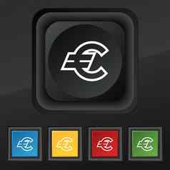 欧元欧元图标象征集色彩斑斓的时尚的按钮黑色的纹理设计
