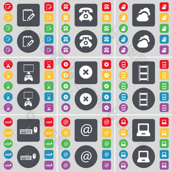 调查复古的电话云游戏控制台停止负电影键盘邮件移动PC图标象征大集平彩色的按钮设计
