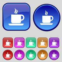 咖啡图标标志集十二个古董按钮设计