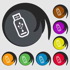 Usb闪光开车图标标志象征彩色的按钮