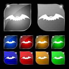 蝙蝠图标标志集这色彩斑斓的按钮眩光